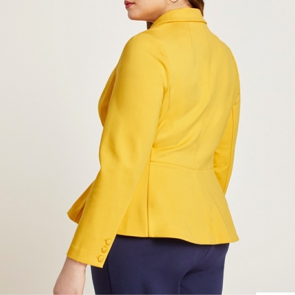 New ELOQUII Peplum Stretch Work Blazer Marigold Yellow Plus 26 Double Breasted - Picture 15 of 16